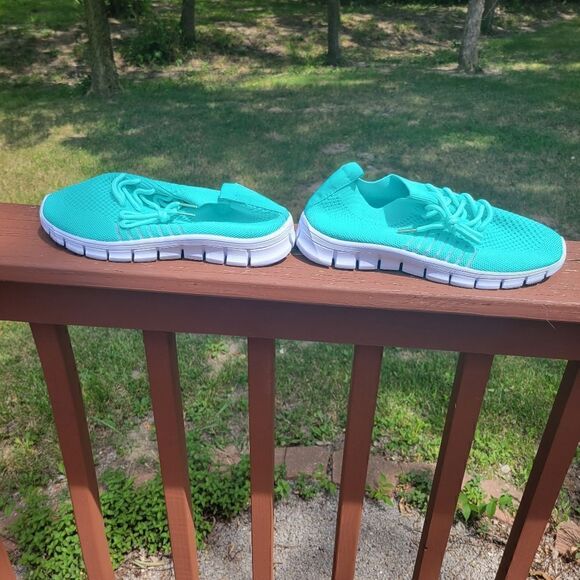 Ladies Sport Shoes Mesh Lace-up Non Slip Running Breathable Sneakers Sky Blue - Picture 4 of 11